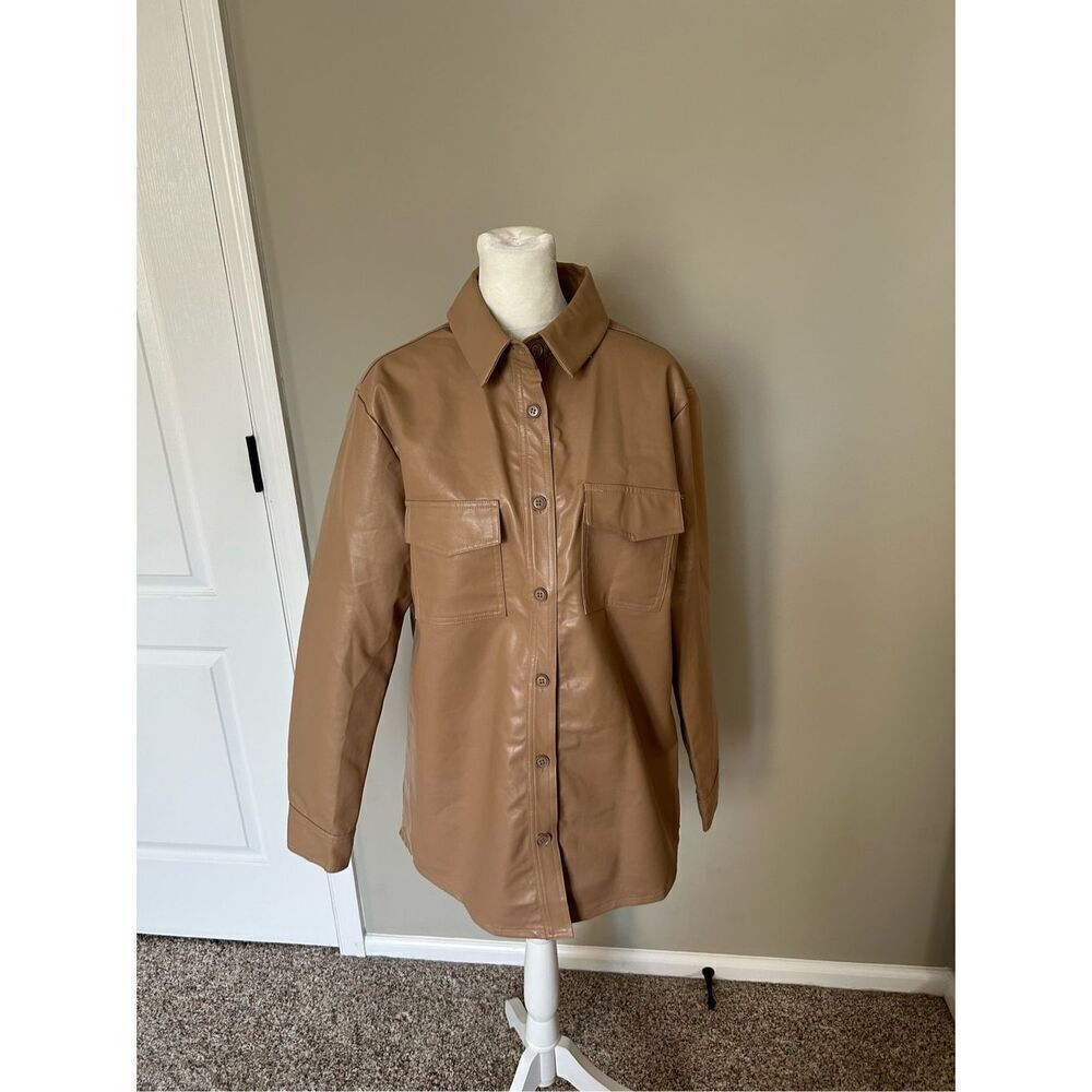 NWT 4th & Reckless Faux Leather Shirt Jacket Size M Tan